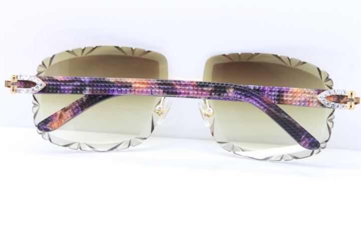 Cartier Rimless 8200762 Big Diamond Marble Purple Aztec Arms Sunglasses In Gold Brown Lens