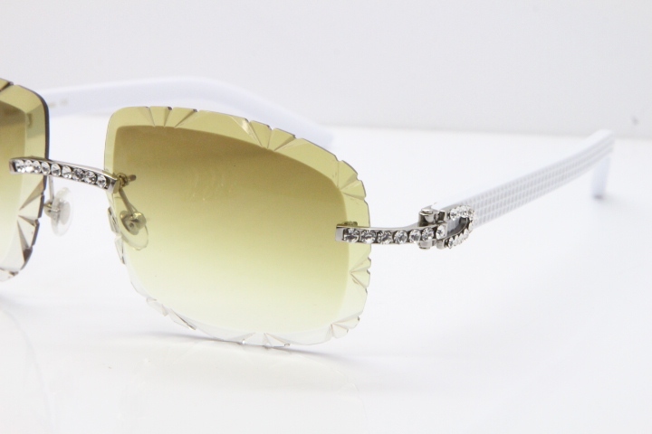 Cartier Rimless 8200762 Big Diamond White Aztec Arms Sunglasses In Gold Brown Lens 