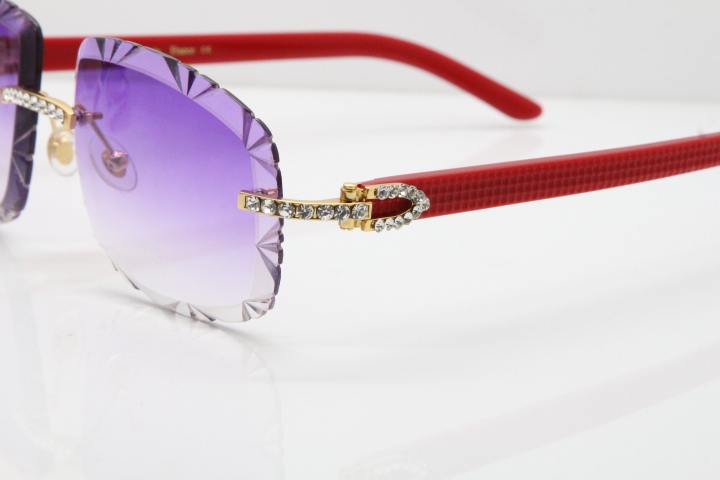 Cartier Rimless 8200762 Big Diamond Red Aztec Arms Sunglasses In Gold Purple