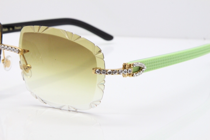 Cartier Rimless 8200762 Big Diamond Black Green Aztec Arms Sunglasses In Gold Brown Lens