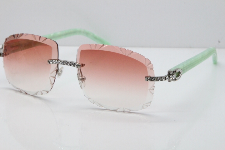 Cartier Rimless 8200762 Big Diamond Marble Green Aztec Arms Sunglasses In Gold Pink Lens