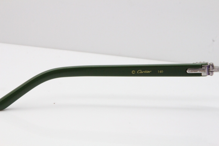 Cartier Rimless 8200762 Big Diamond Green Aztec Arms Sunglasses In Gold Purple Lens