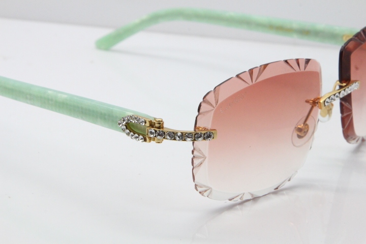 Cartier Rimless 8200762 Big Diamond Marble Green Aztec Arms Sunglasses In Gold Pink Lens