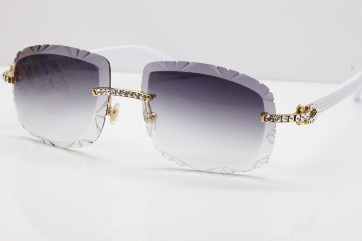 Cartier Rimless 8200762 Big Diamond White Aztec Arms Sunglasses In Gold Gray Lens