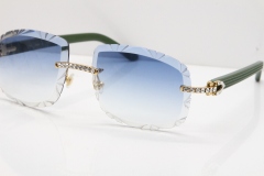 Cartier Rimless 8200762 Big Diamond Green Aztec Arms Sunglasses In Gold Blue Lens 