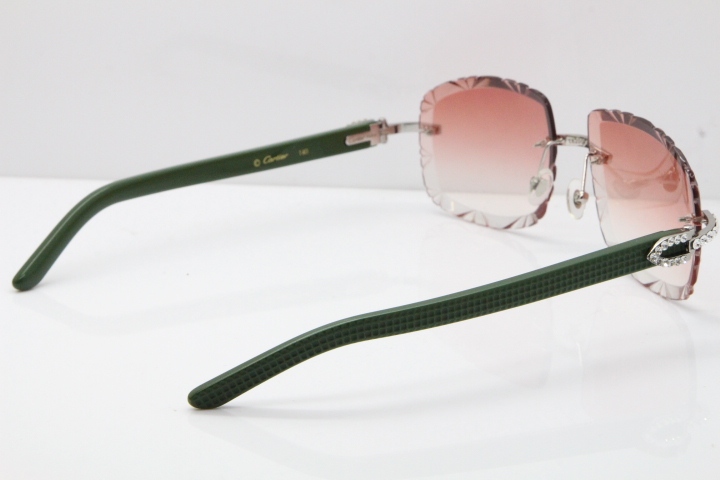 Cartier Rimless 8200762 Big Diamond Green Aztec Arms Sunglasses In Gold Pink Lens