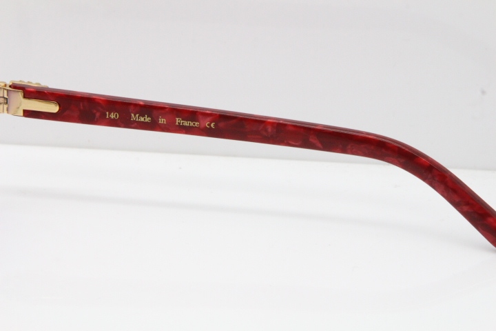 Cartier Rimless 8200762 Big Diamond Marble Red Aztec Arms Sunglasses In Gold Purple Lens
