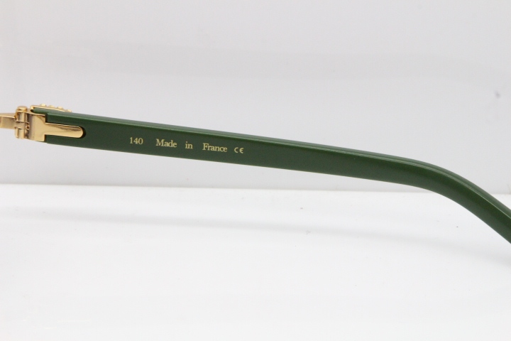 Cartier Rimless 8200762 Big Diamond Green Aztec Arms Sunglasses In Gold Gray Lens 