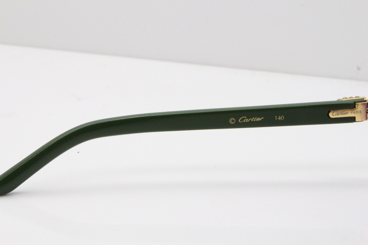 Cartier Rimless 8200762 Big Diamond Green Aztec Arms Sunglasses In Gold Purple Lens