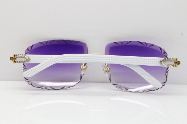 Cartier Rimless 8200762 Big Diamond White Aztec Arms Sunglasses In Gold Purple Lens 