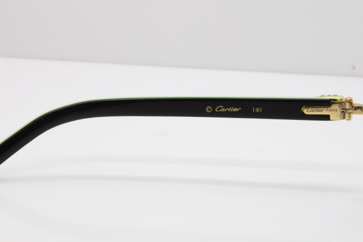 Cartier Rimless T8200762 Big Diamond Black Inside Green Aztec Arms Sunglasses In Gold Blue Lens 