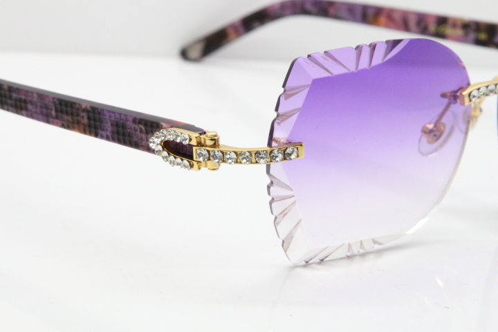 Cartier Rimless T8200762 Big Diamond Purple Aztec Arms Sunglasses In Gold Purple Lens