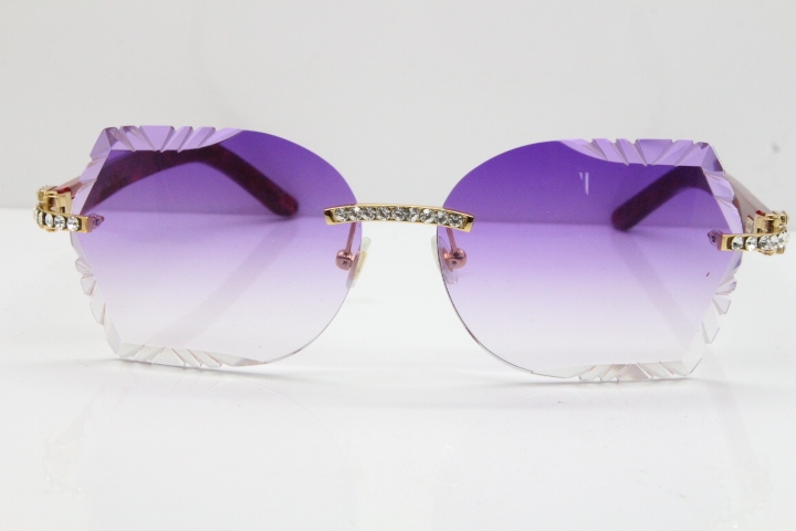 Cartier Rimless T8200762 Big Diamond Marble Red Aztec Arms Sunglasses In Gold Purple Lens