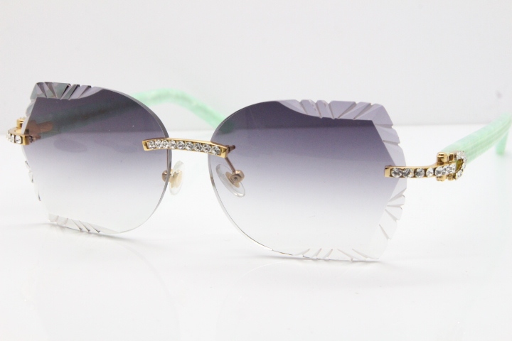 Cartier Rimless T8200762 Big Diamond Marble Green Aztec Arms Sunglasses In Gold Gray Lens