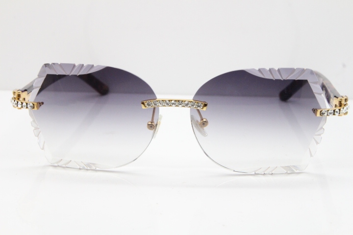 Cartier Rimless T8200762 Big Diamond Purple Aztec Arms Sunglasses In Gold Gray Lens
