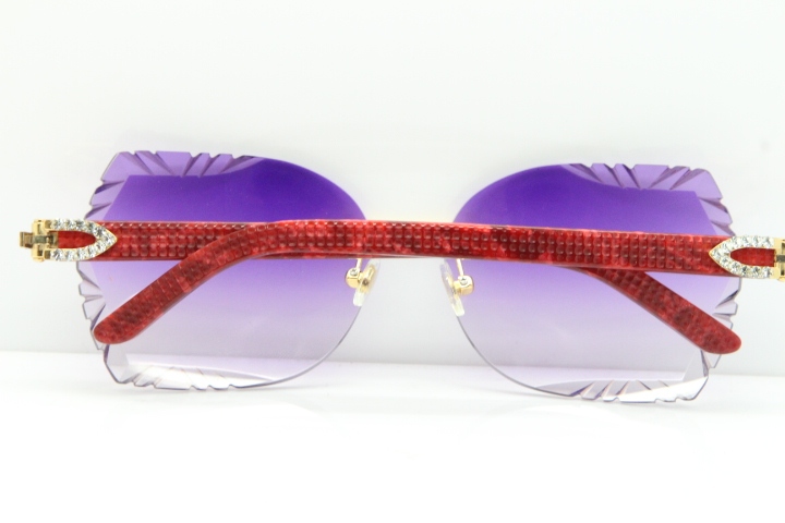 Cartier Rimless T8200762 Big Diamond Marble Red Aztec Arms Sunglasses In Gold Purple Lens