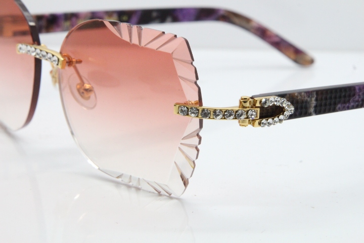 Cartier Rimless T8200762 Big Diamond Purple Aztec Arms Sunglasses In Gold Pink Lens