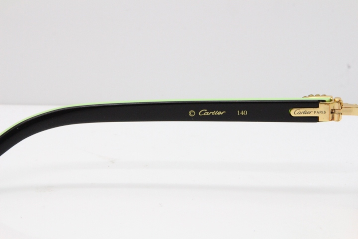 Cartier Rimless T8200762 Big Diamond Black Inside Green Aztec Arms Sunglasses In Gold Green Brown Lens