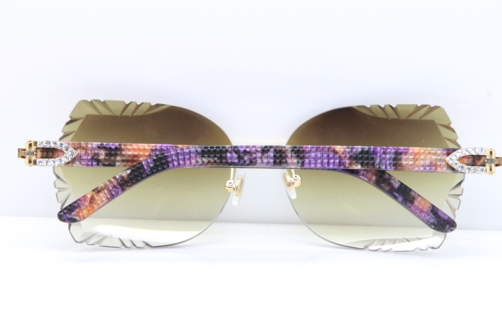 Cartier Rimless T8200762 Big Diamond Purple Aztec Arms Sunglasses In Gold Brown Lens