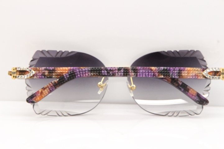 Cartier Rimless T8200762 Big Diamond Purple Aztec Arms Sunglasses In Gold Gray Lens