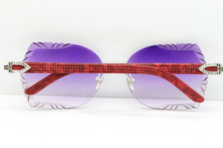 Cartier Rimless T8200762 Big Diamond Marble Red Aztec Arms Sunglasses In Gold Purple Lens
