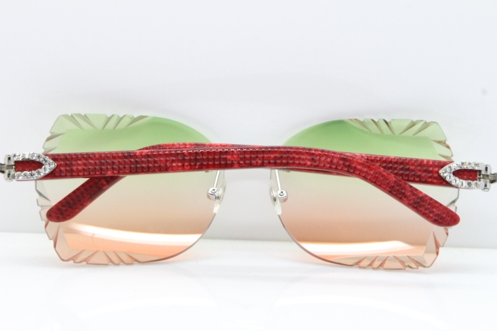 Cartier Rimless T8200762 Big Diamond Marble Red Aztec Arms Sunglasses In Gold Green Brown Lens