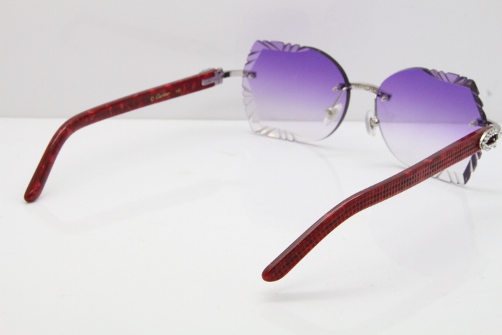 Cartier Rimless T8200762 Big Diamond Marble Red Aztec Arms Sunglasses In Gold Purple Lens