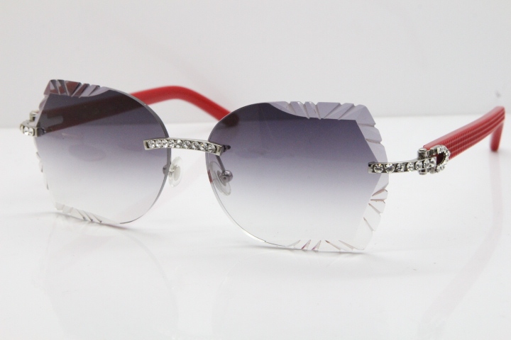 Cartier Rimless T8200762 Big Diamond Red Aztec Arms Sunglasses In Gold Gray Lens