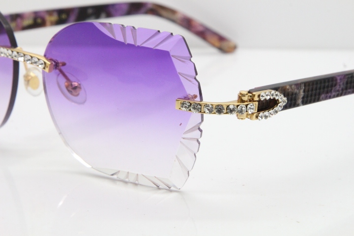Cartier Rimless T8200762 Big Diamond Purple Aztec Arms Sunglasses In Gold Purple Lens