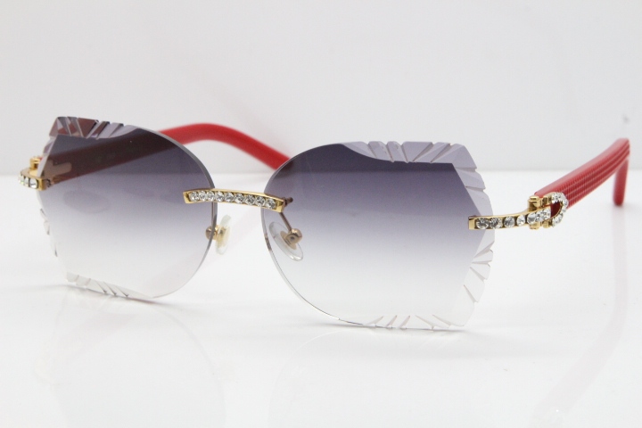 Cartier Rimless T8200762 Big Diamond Red Aztec Arms Sunglasses In Gold Gray Lens