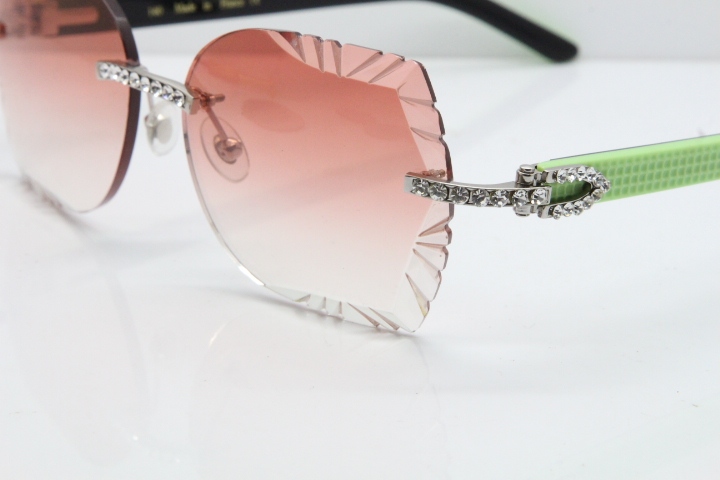 Cartier Rimless T8200762 Big Diamond Black Inside Green Aztec Arms Sunglasses In Gold Pink Lens