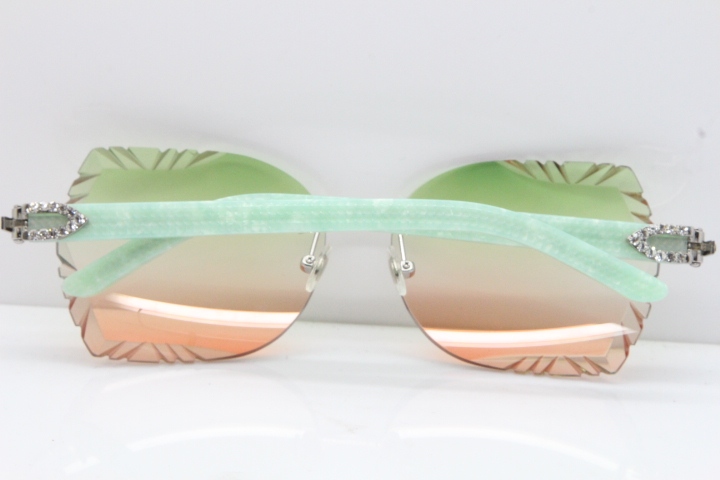 Cartier Rimless T8200762 Big Diamond Marble Green Aztec Arms Sunglasses In Gold Green Brown Lens