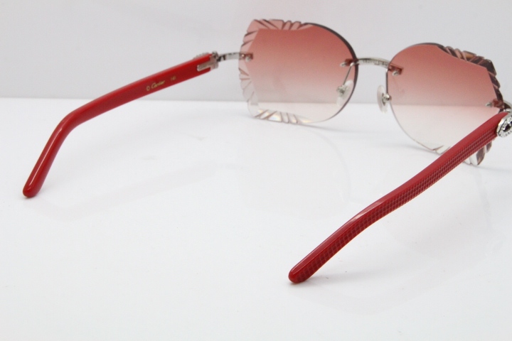 Cartier Rimless T8200762 Big Diamond Red Aztec Arms Sunglasses In Gold Pink Lens