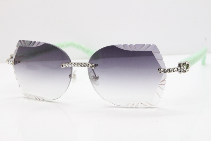 Cartier Rimless T8200762 Big Diamond Marble Green Aztec Arms Sunglasses In Gold Gray Lens