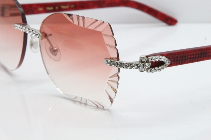 Cartier Rimless T8200762 Big Diamond Marble Red Aztec Arms Sunglasses In Gold Pink Lens