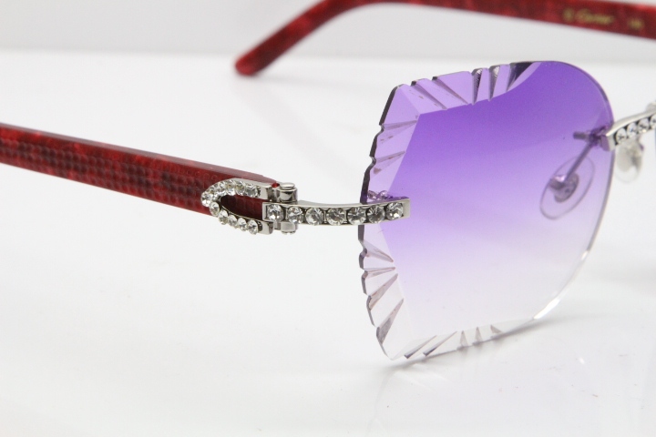 Cartier Rimless T8200762 Big Diamond Marble Red Aztec Arms Sunglasses In Gold Purple Lens