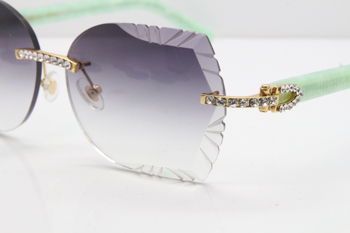 Cartier Rimless T8200762 Big Diamond Marble Green Aztec Arms Sunglasses In Gold Gray Lens