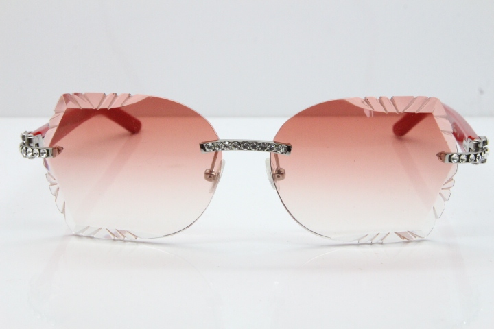 Cartier Rimless T8200762 Big Diamond Red Aztec Arms Sunglasses In Gold Pink Lens