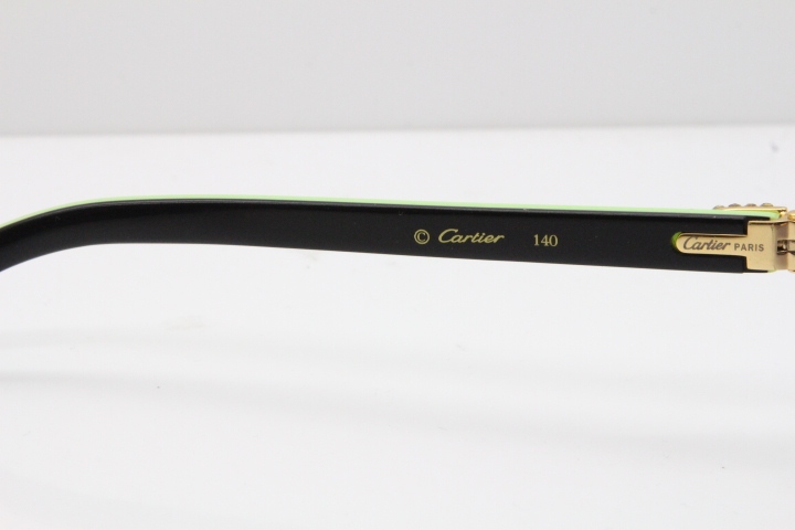 Cartier Rimless T8200762 Big Diamond Black Inside Green Aztec Arms Sunglasses In Gold Gray Lens 