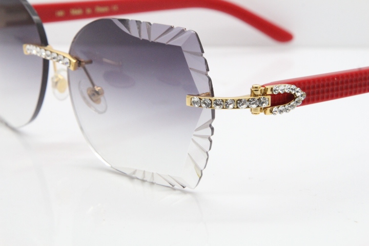 Cartier Rimless T8200762 Big Diamond Red Aztec Arms Sunglasses In Gold Gray Lens