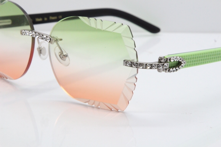 Cartier Rimless T8200762 Big Diamond Black Inside Green Aztec Arms Sunglasses In Gold Green Brown Lens