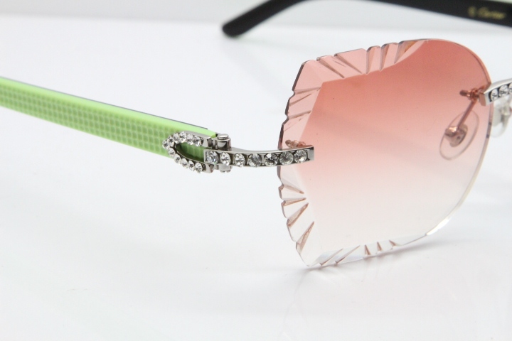 Cartier Rimless T8200762 Big Diamond Black Inside Green Aztec Arms Sunglasses In Gold Pink Lens