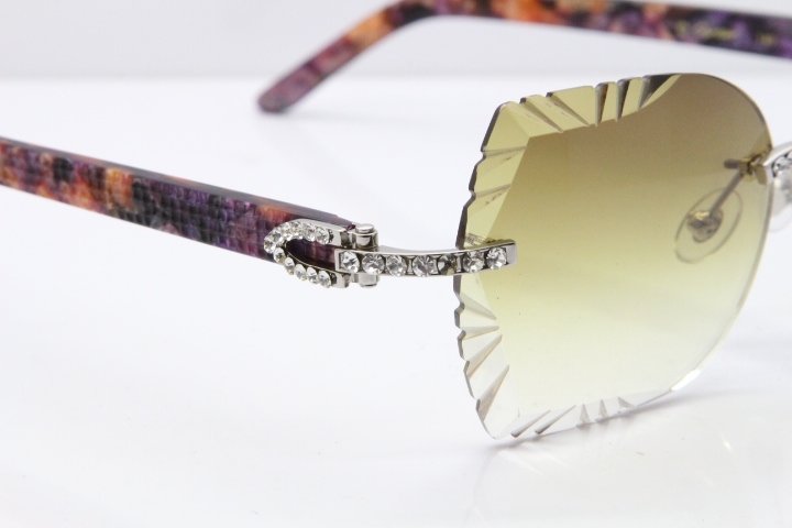 Cartier Rimless T8200762 Big Diamond Purple Aztec Arms Sunglasses In Gold Brown Lens