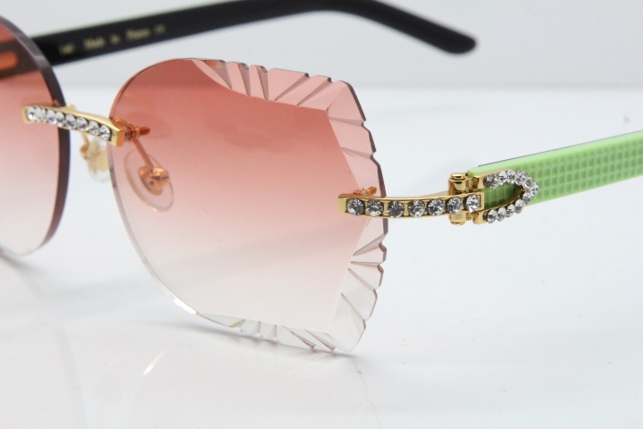 Cartier Rimless T8200762 Big Diamond Black Inside Green Aztec Arms Sunglasses In Gold Pink Lens