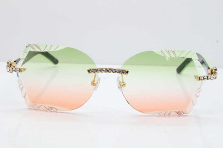 Cartier Rimless T8200762 Big Diamond Black Inside Green Aztec Arms Sunglasses In Gold Green Brown Lens