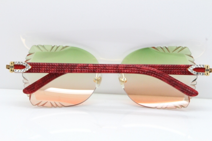 Cartier Rimless T8200762 Big Diamond Marble Red Aztec Arms Sunglasses In Gold Green Brown Lens