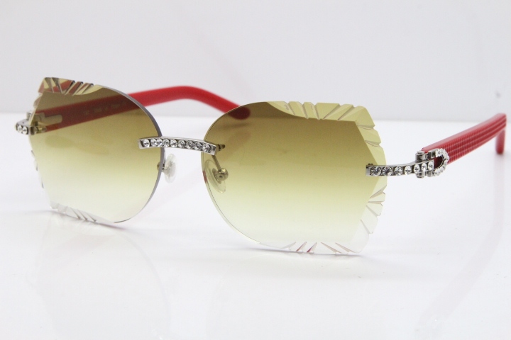 Cartier Rimless T8200762 Big Diamond Red Aztec Arms Sunglasses In Gold Brown Lens