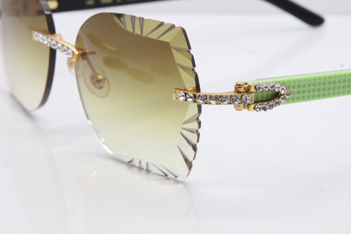 Cartier Rimless T8200762 Big Diamond Black Inside Green Aztec Arms Sunglasses In Gold Brown Lens 