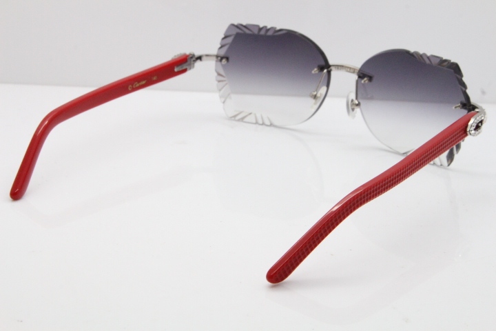 Cartier Rimless T8200762 Big Diamond Red Aztec Arms Sunglasses In Gold Gray Lens