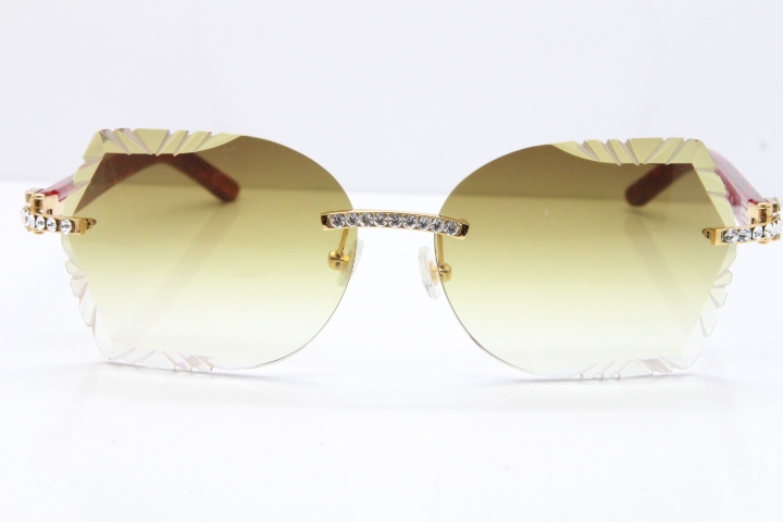 Cartier Rimless T8200762 Big Diamond Marble Red Aztec Arms Sunglasses In Gold Brown Lens